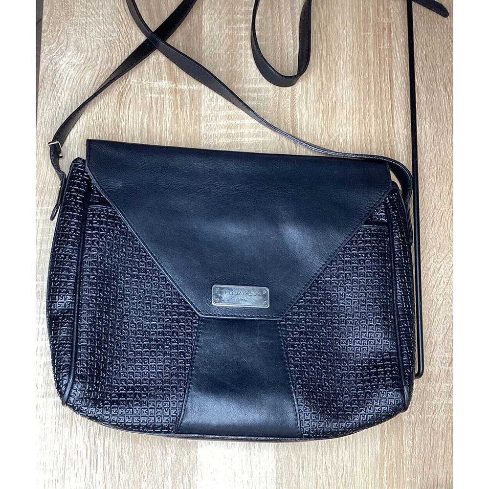 VINTAGE TED LAPIDUS BLACK GENUINE LEATHER SHOULDER ORGANAZER MESSENGER FRANCE